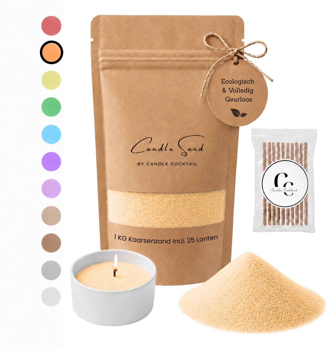 Candle Cocktail Kaarsenzand | Oranje | 1000g Incl. 25 Lonten | Burning Sand | Candle Sand | Kaarspoeder | Poederkaars | 100+ branduren | Met 25 lonten