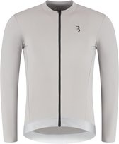 Lichtgrijs fietsshirt met lange mouwen, zwarte rits en '3'-logo op de borst.