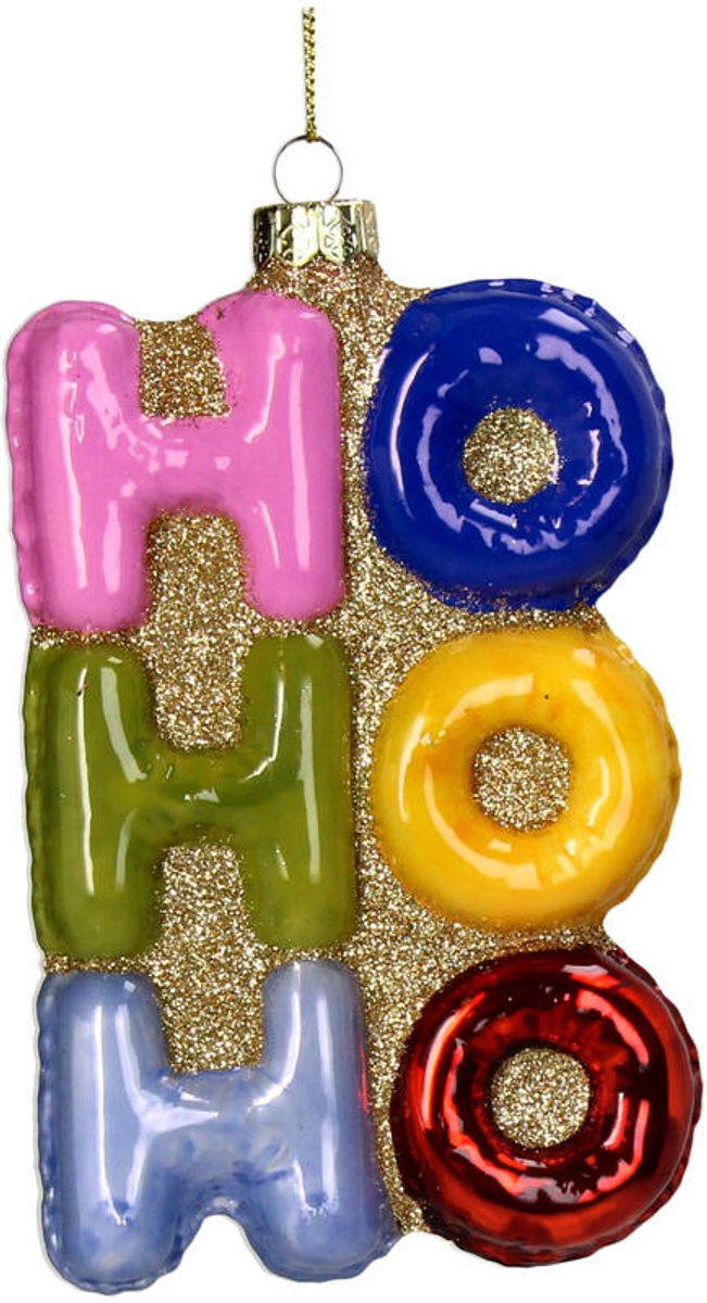 HD Collection Glazen Kerstornament Ho Ho Ho – Meerkleurig – 12,7 cm – Kerstboom Hanger – Feestelijke Kerstdecoratie