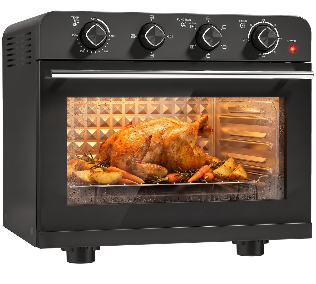 HOMCOM Airfryer Oven - Koudgewalst staal, gehard glas - 54 x 48 x 48,2 cm - Zwart