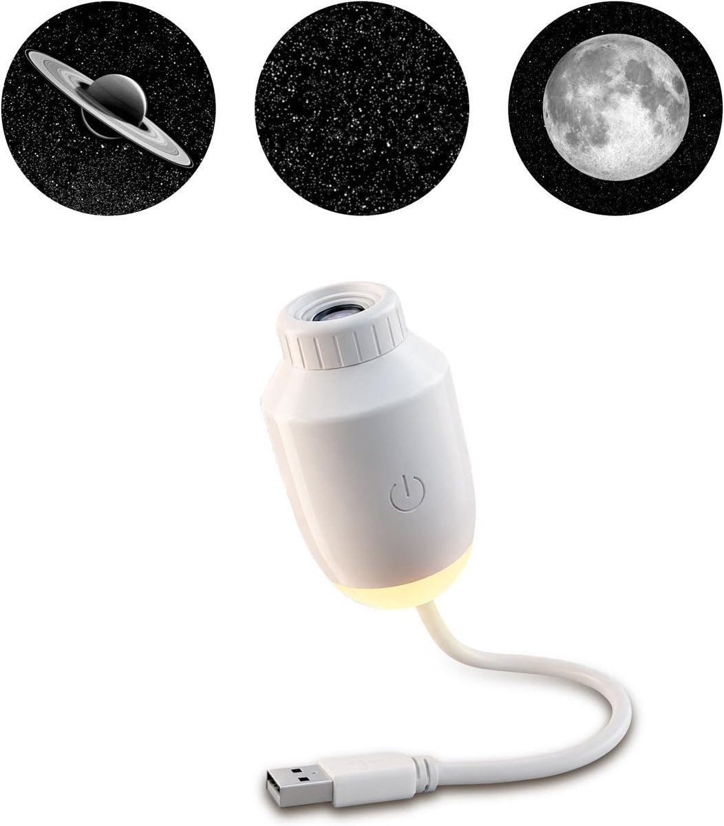 2‑in‑1 sterrenprojector, USB mini nachtlampje met 3 projectiefilms, instelbare helderheid voor slaapkamer en auto