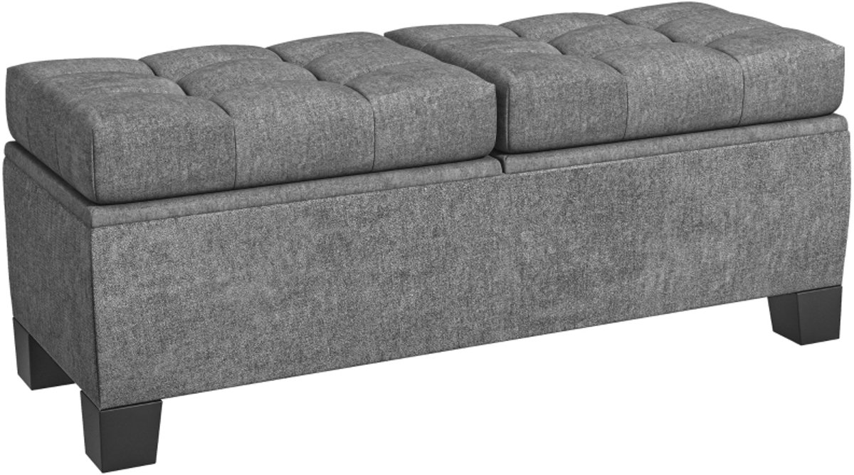 Bankje 116×41×47 cm Grijs Polyester Stevig stalen frame schoenenbank rustbank kruk leesbank met opbergruimte en voetdoppen stabiel en duurzaam voor hal slaapkamer en woonkamer