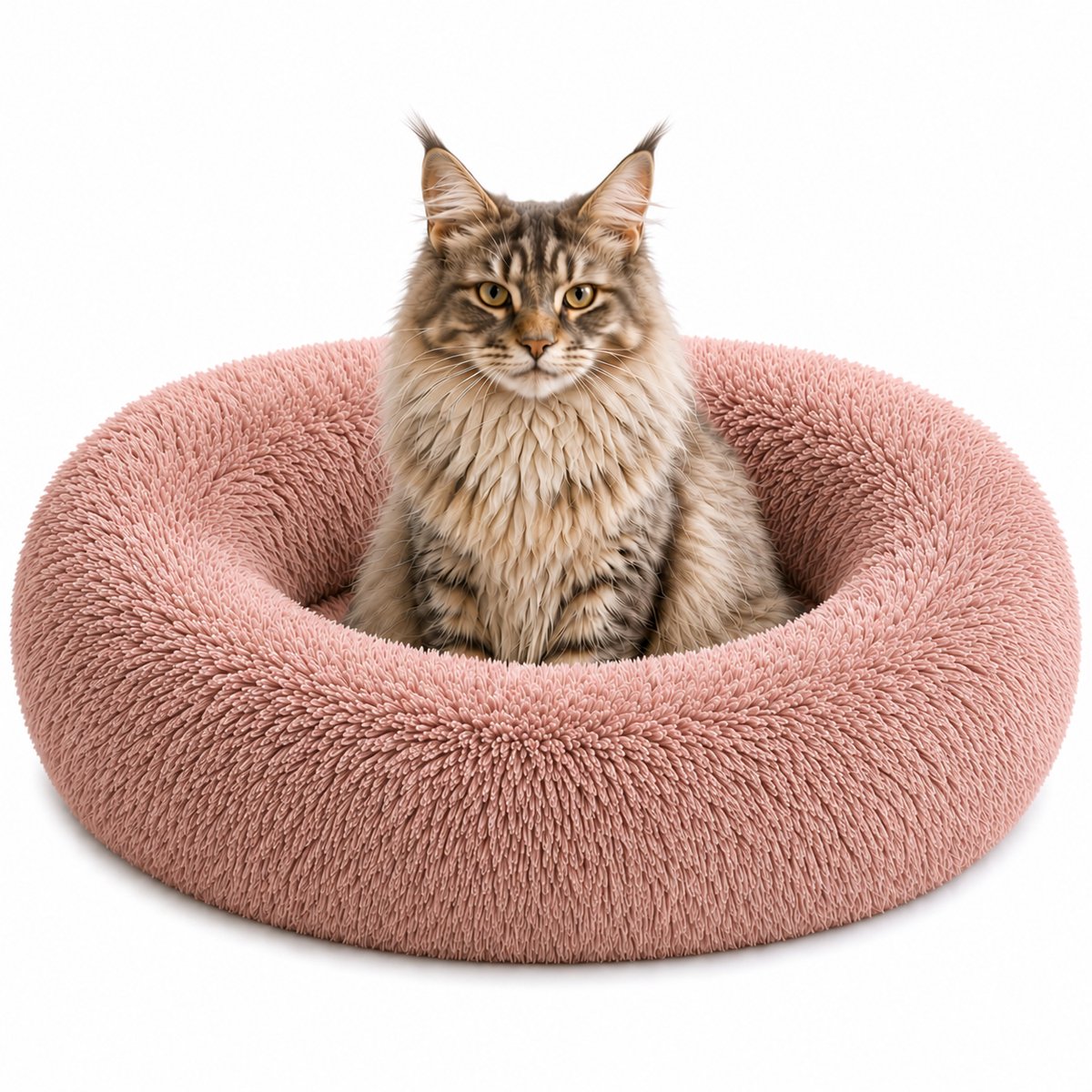 belviona Donut kattenbed, zacht pluche & verhoogde Rand Ø70 cm roze
