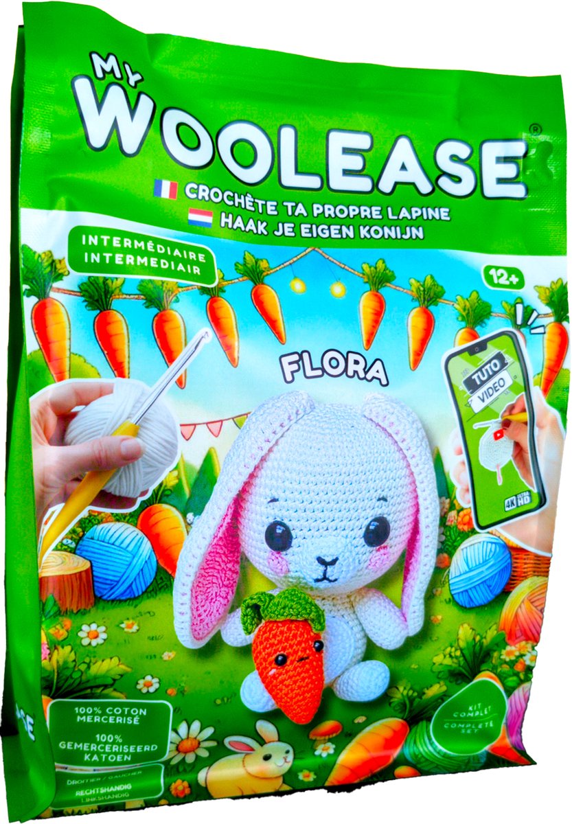 MY WOOLEASE - HAAKPAKKET - CROCHET KIT - FLORA THE RABBIT - DIY - VANAF 12 JAAR OUD - GERONIMO GAMES