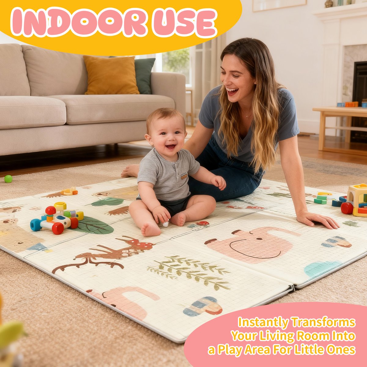 Soontrans - Dubbelzijdige Speelmat - 120x180cm - Dik XPE Foam - Kruipmat Speelkleed - Baby Anti slip - Boxkleed - Multicolor Vloermat - Babygym - BPA-vrij - Dieren thumbnail 3