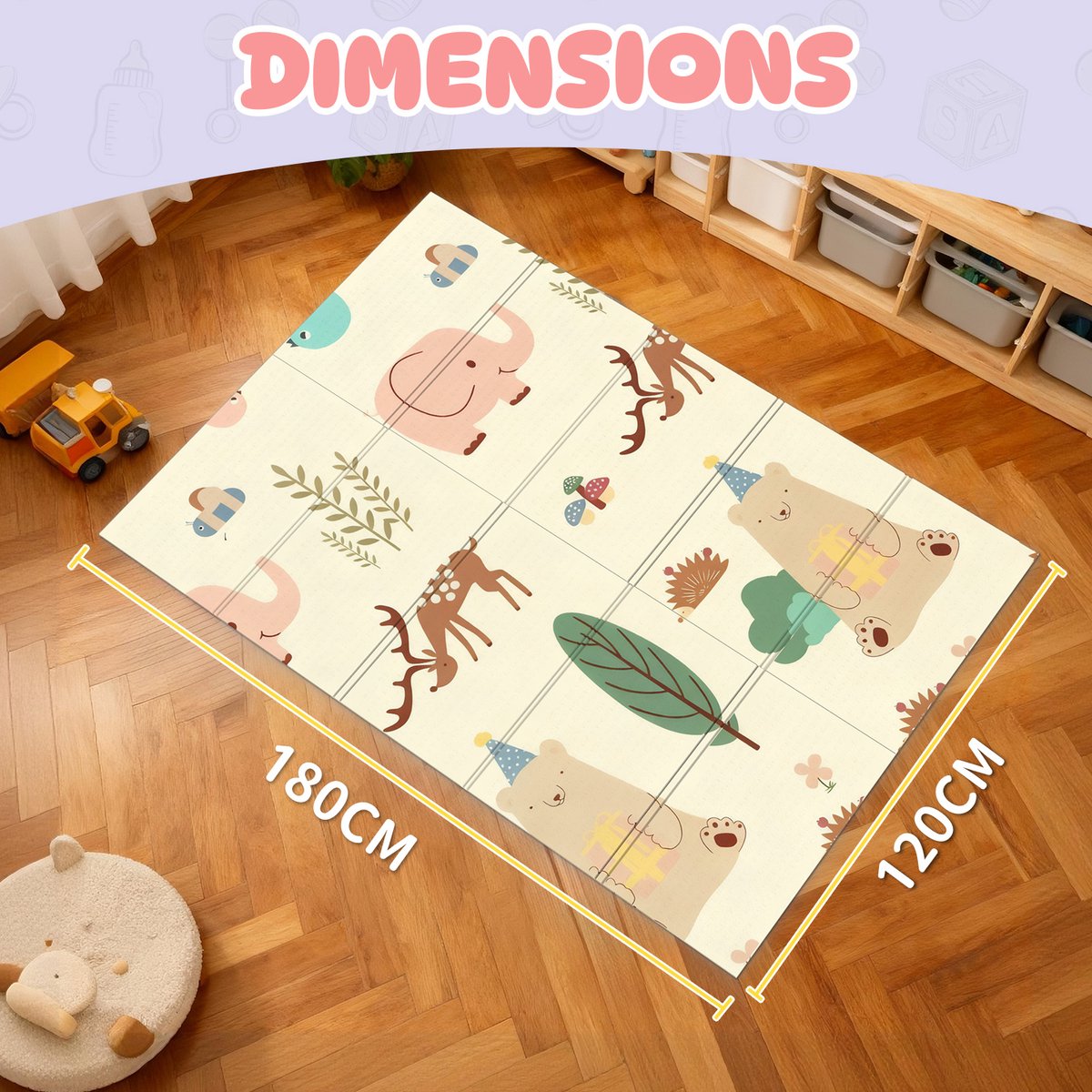 Soontrans - Dubbelzijdige Speelmat - 120x180cm - Dik XPE Foam - Kruipmat Speelkleed - Baby Anti slip - Boxkleed - Multicolor Vloermat - Babygym - BPA-vrij - Dieren thumbnail 2