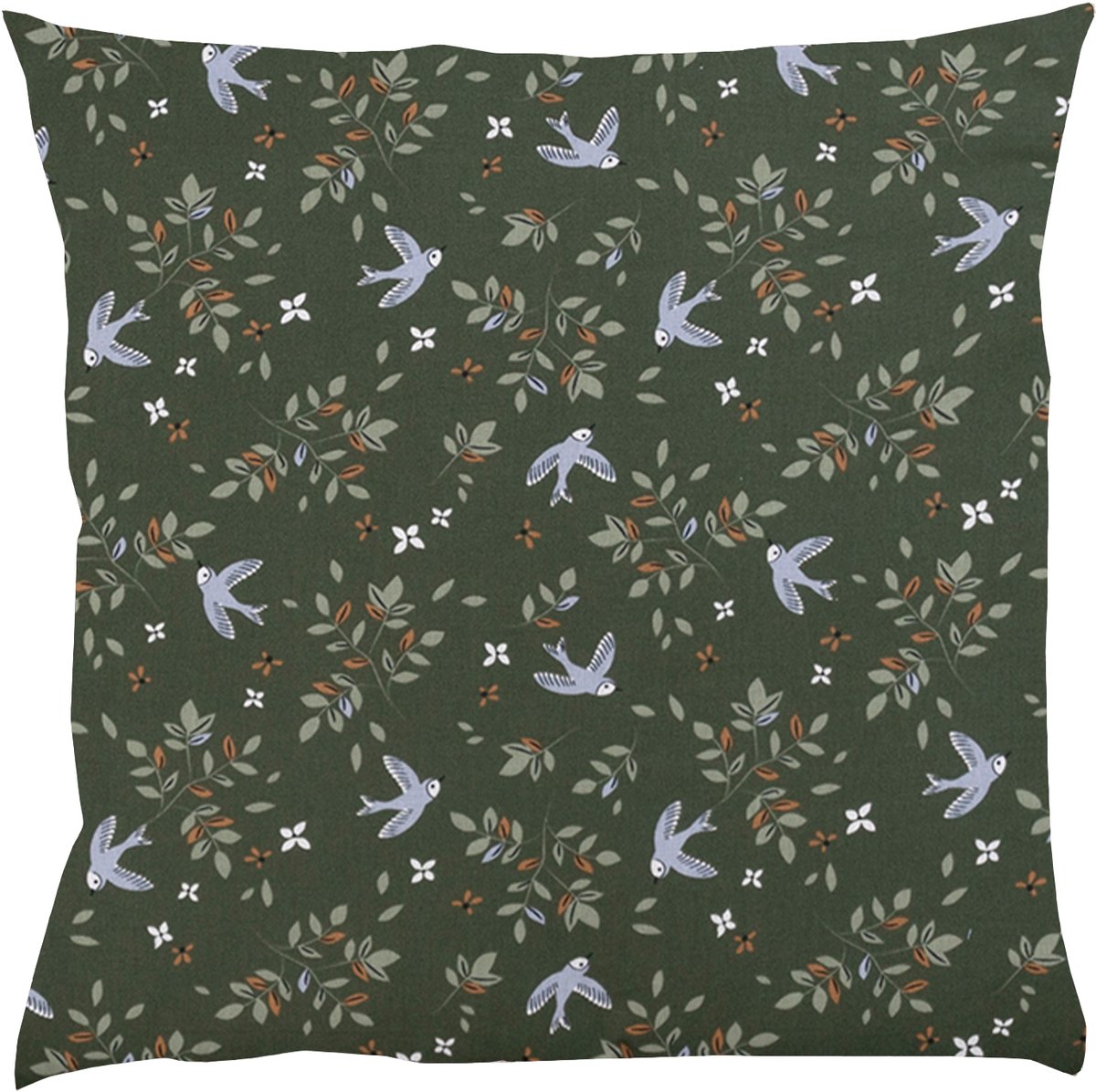 BINK Bedding Sierkussen Merel 50 x 50 cm - inclusief vulling - groen - zachtgroen - jade - lila - caramel - vogel - bloemen - kussen