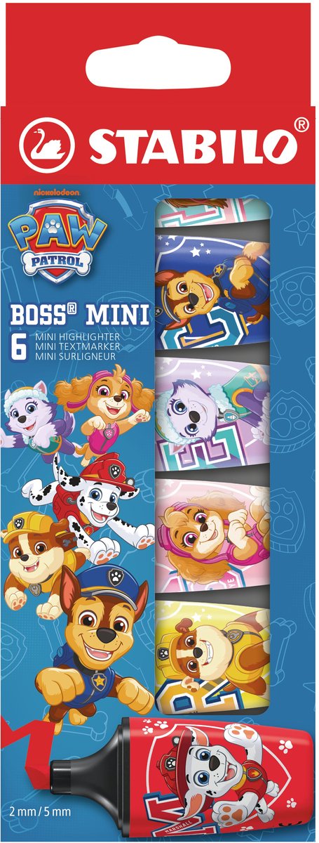 STABILO x PAW Patrol BOSS MINI - Markeerstift PAW Patrol Opdruk - Etui Met 6 Stuks