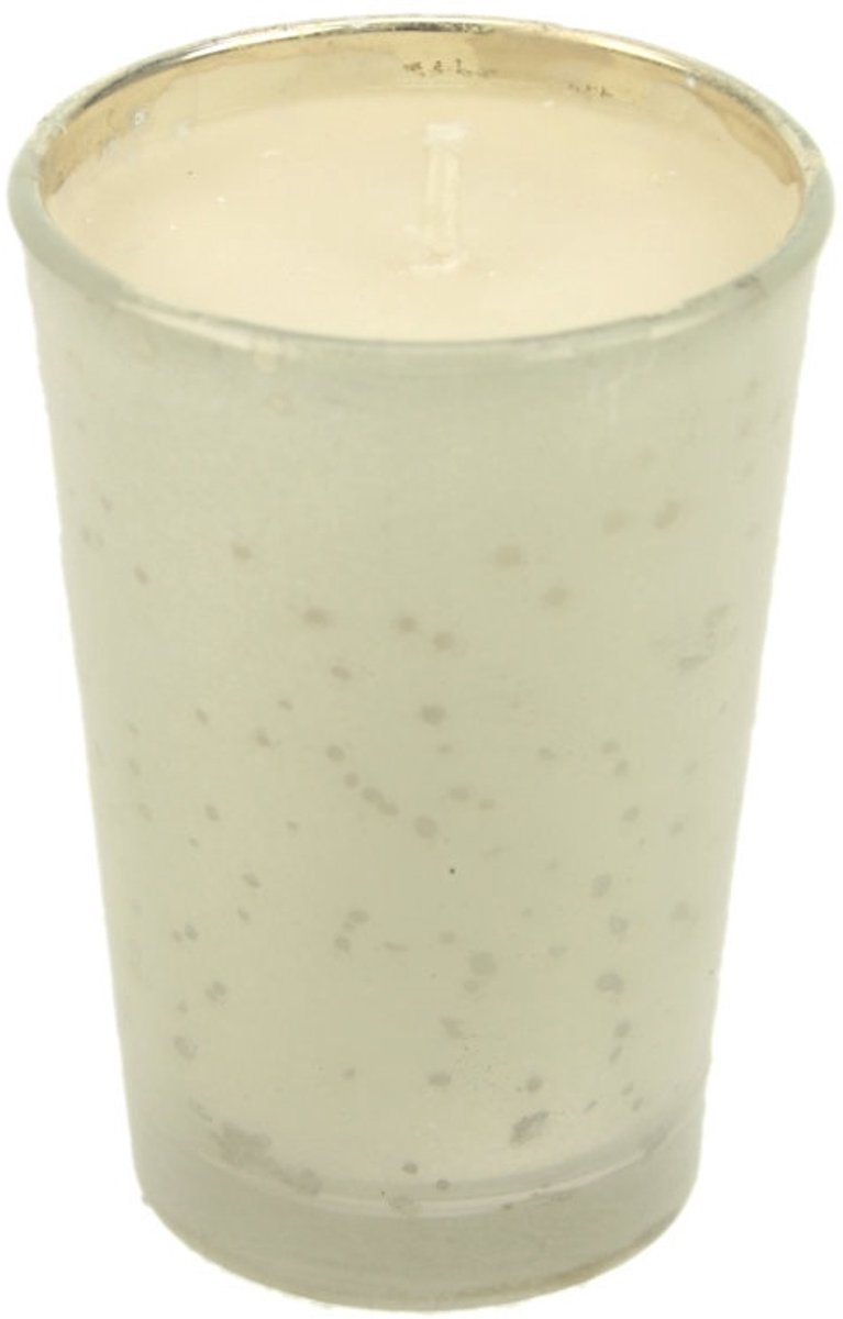 Glas met kaars milky Ø6xH9cm