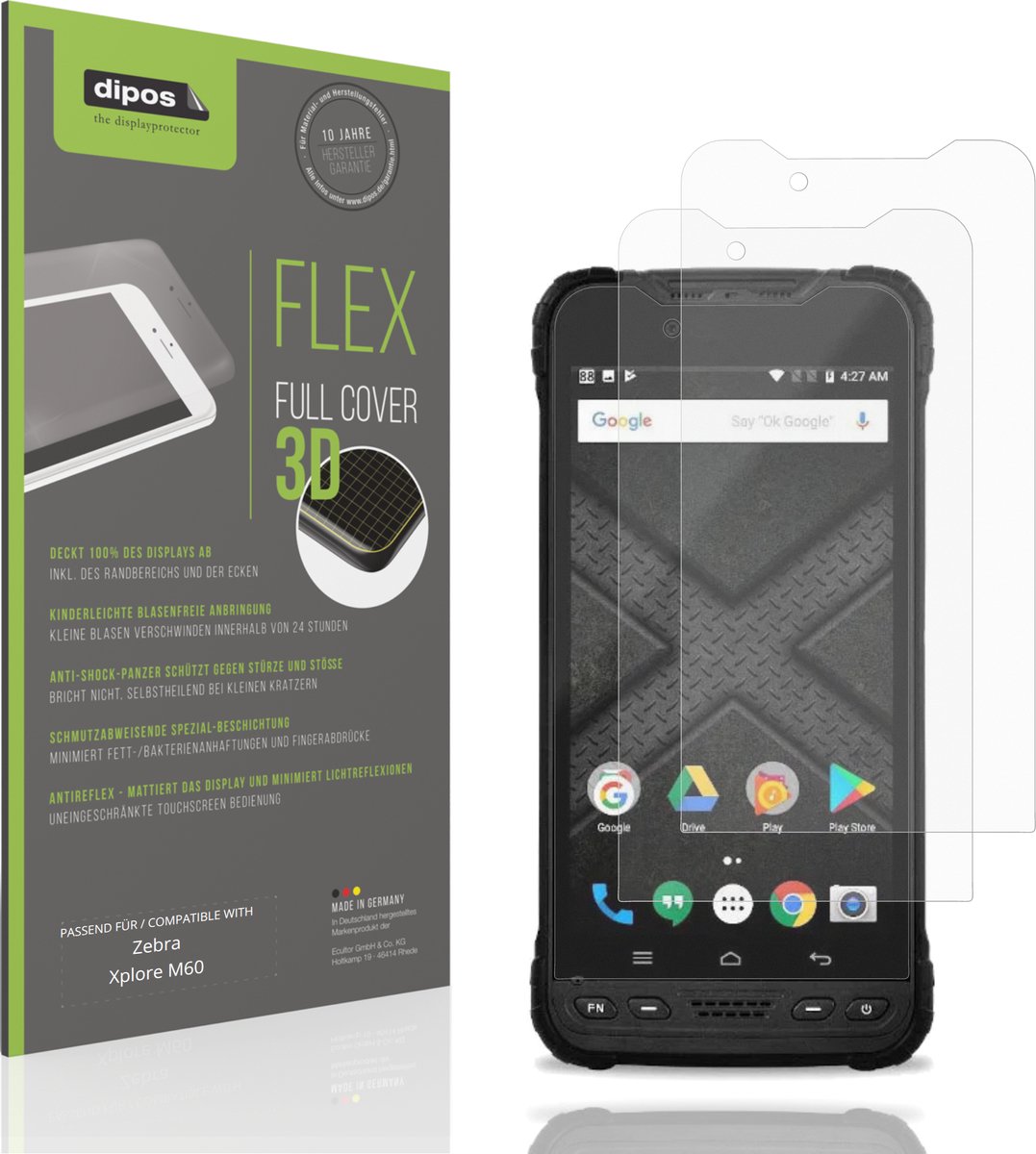 dipos FLEX – 2x Matte Screenprotector geschikt voor Zebra Xplore M60 | Volledige Schermbescherming | Case-Friendly