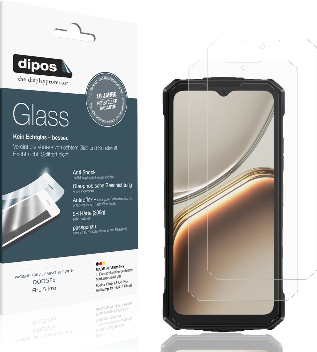 dipos – 2x Matte Pantserfolie geschikt voor DOOGEE Fire 5 Pro | 9H Screenprotector
