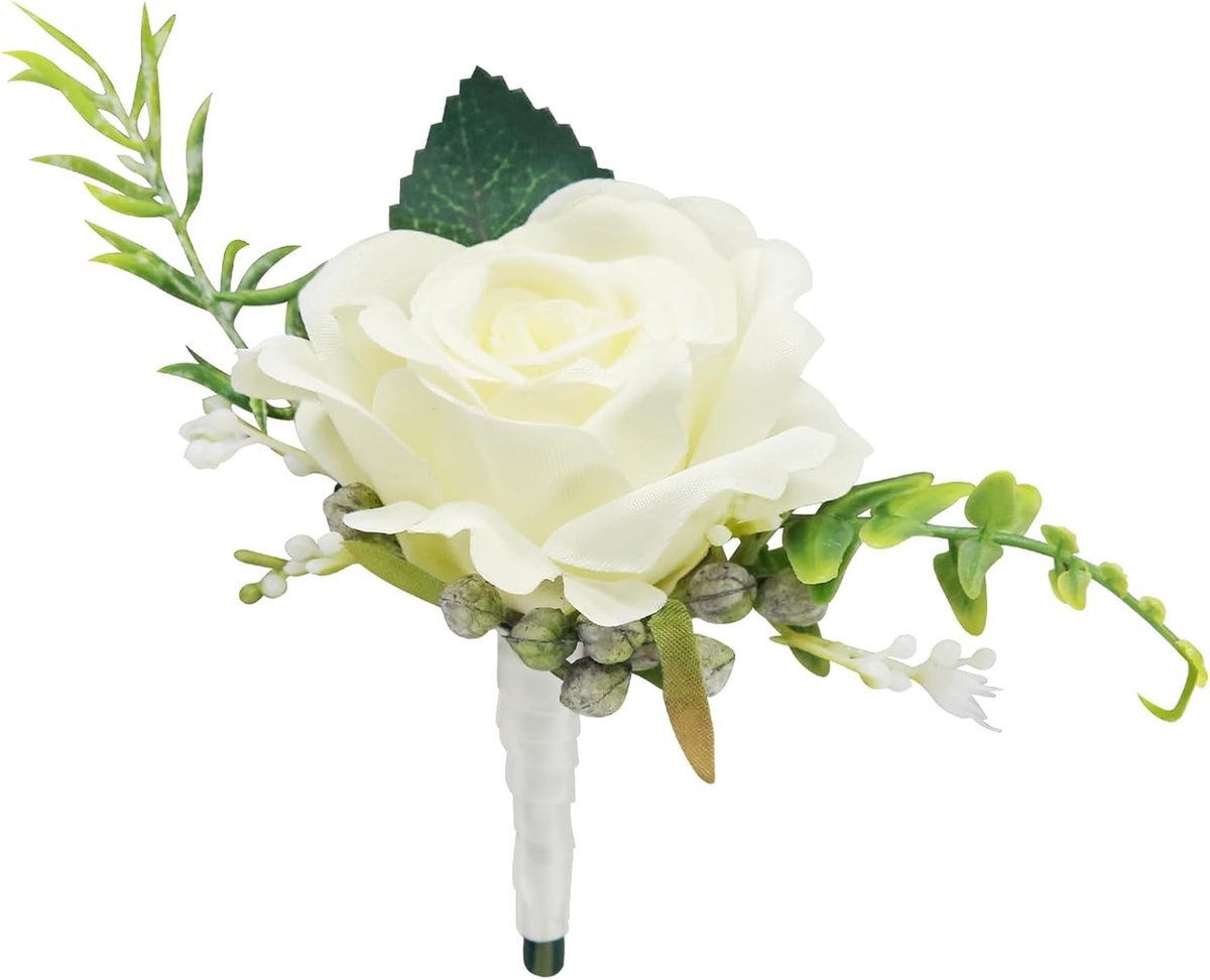Kunstmatige Witte Rozen Bloemdecoratie, Prachtig Bruidsboeket voor Huwelijk, Geschikt voor Bruidsmannen en Corsages, Perfect voor Bruiloften en Feestelijke Gelegenheden