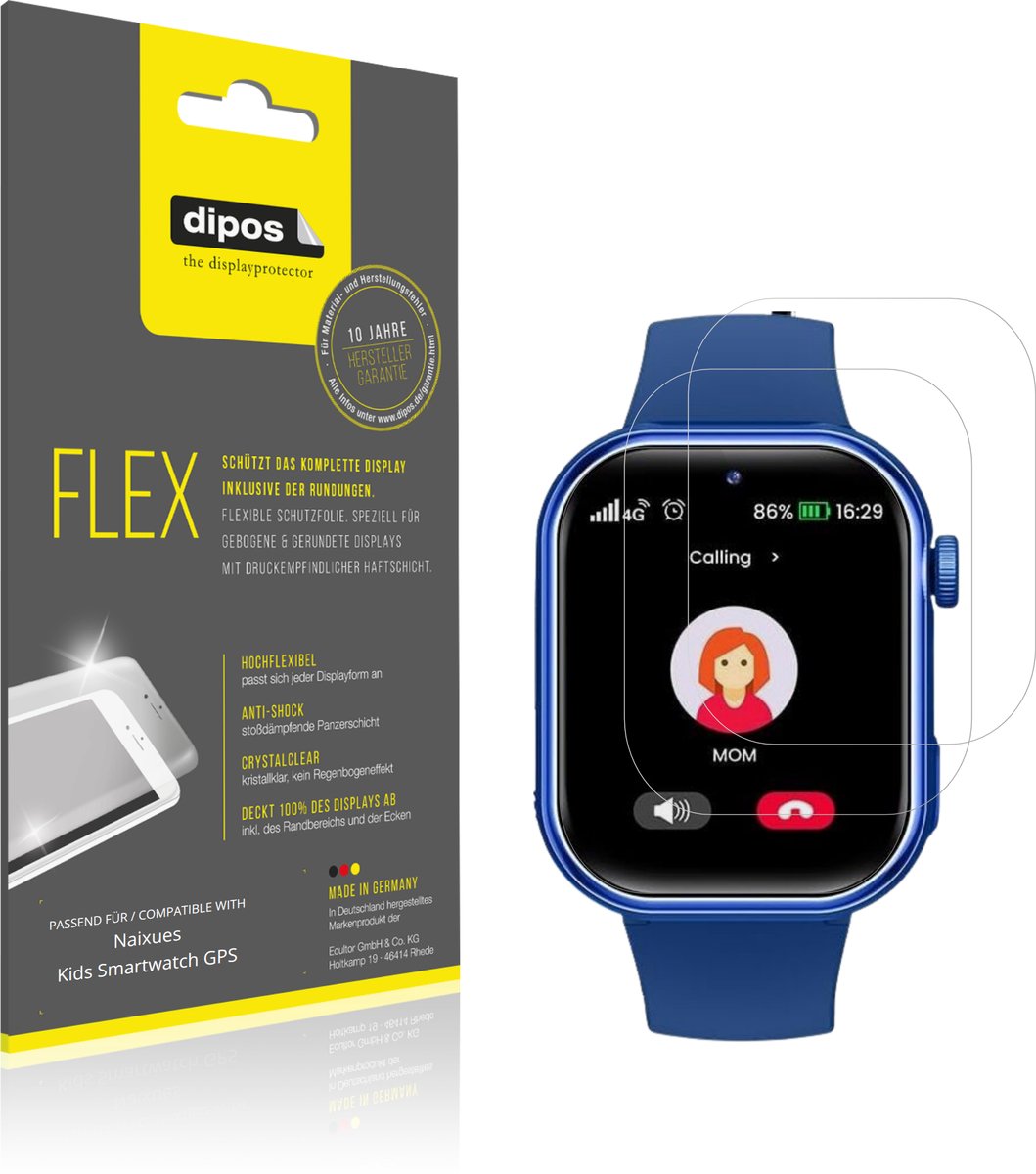 dipos – 2x Beschermfolie geschikt voor Naixues Kids Smartwatch GPS | 3D Full Cover Screenprotector | 100% Passend