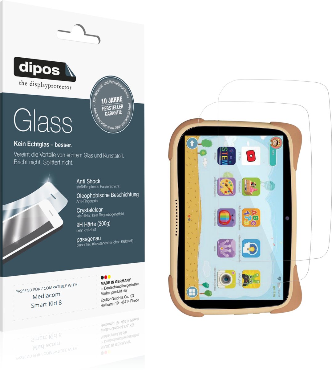 dipos – 2x Pantserfolie geschikt voor Mediacom Smart Kid 8 | 9H Screenprotector
