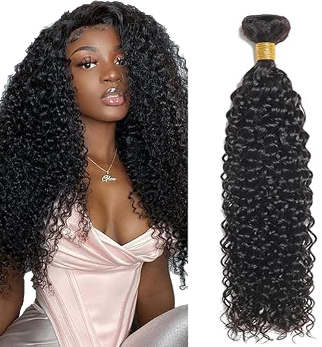 Solidchoice - Curly Wave Human Hair Bundles Natuurlijke Zwarte 34 Inch