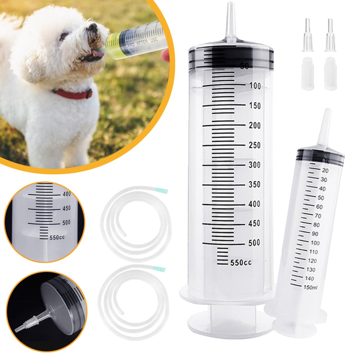 150ml+550ml Grote Spuitenset - 2 Plastic Spuiten Voor Katheters - Grote Spuiten Met Slang - Kunststof Spuit Voor Vloeistoffen - Vloeibare Spuit