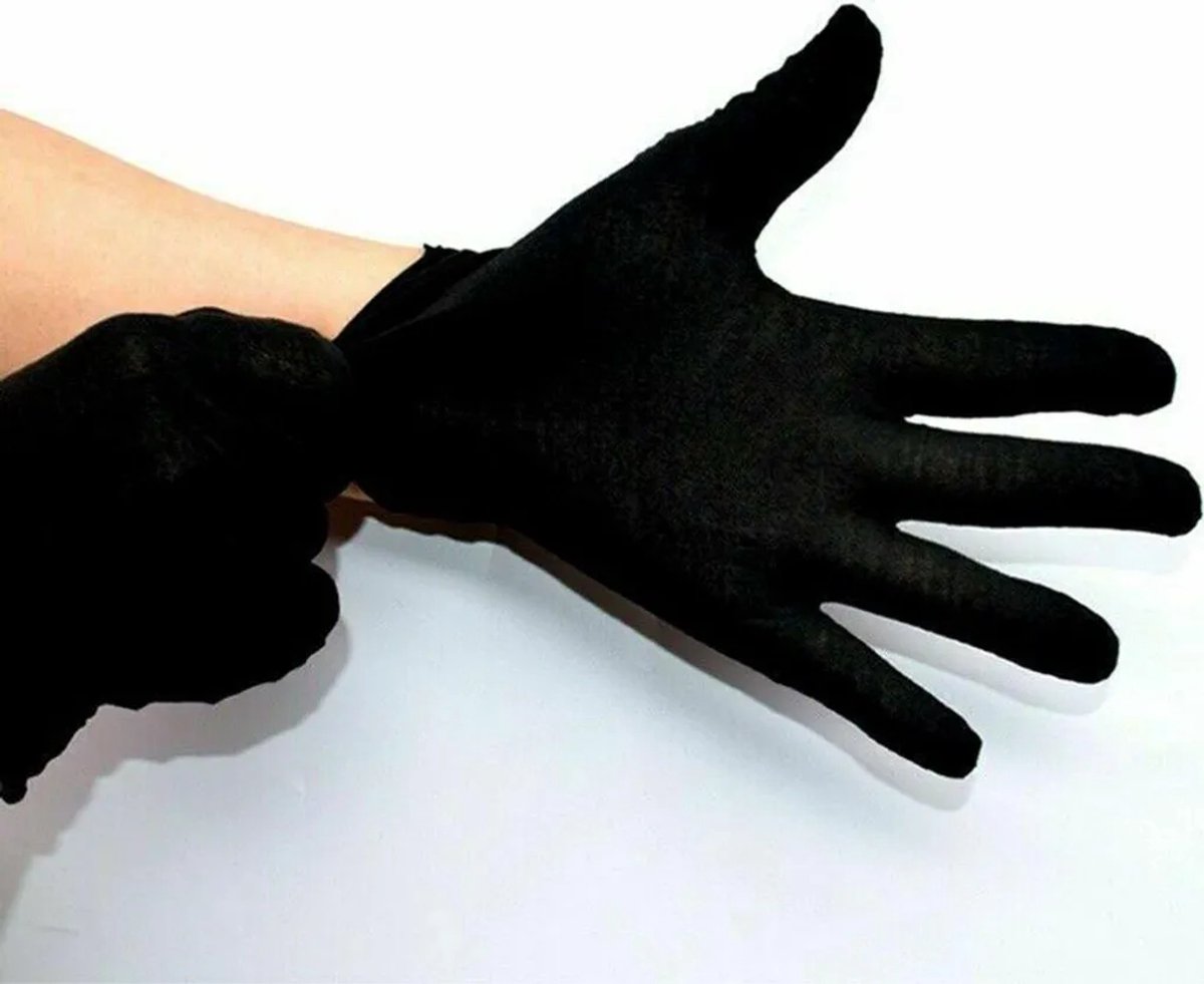 12 paar zwarte katoenen handschoenen, zacht, groot formaat, Geschikt voor chemische reiniging, prachtig.