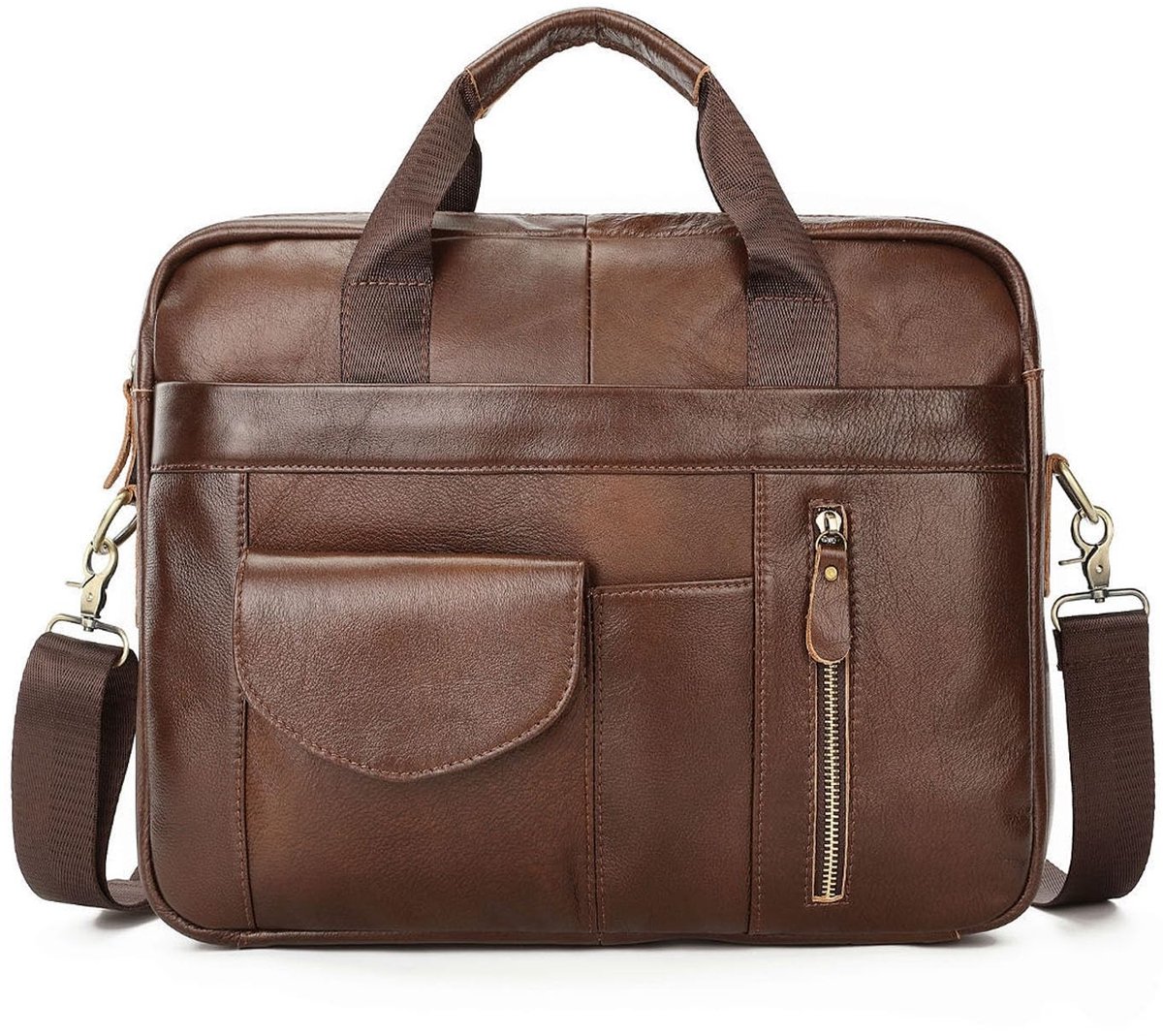 Solidchoice - Leren Schoudertas voor 15.6 Inch Laptop