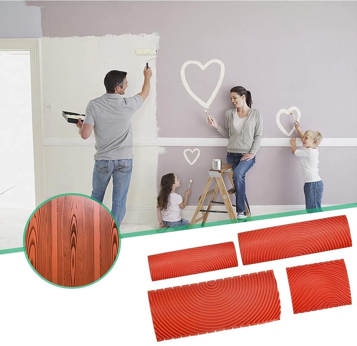 Solidchoice - Set van 4 Rubber Schildertools voor Wanddecoratie in Rood