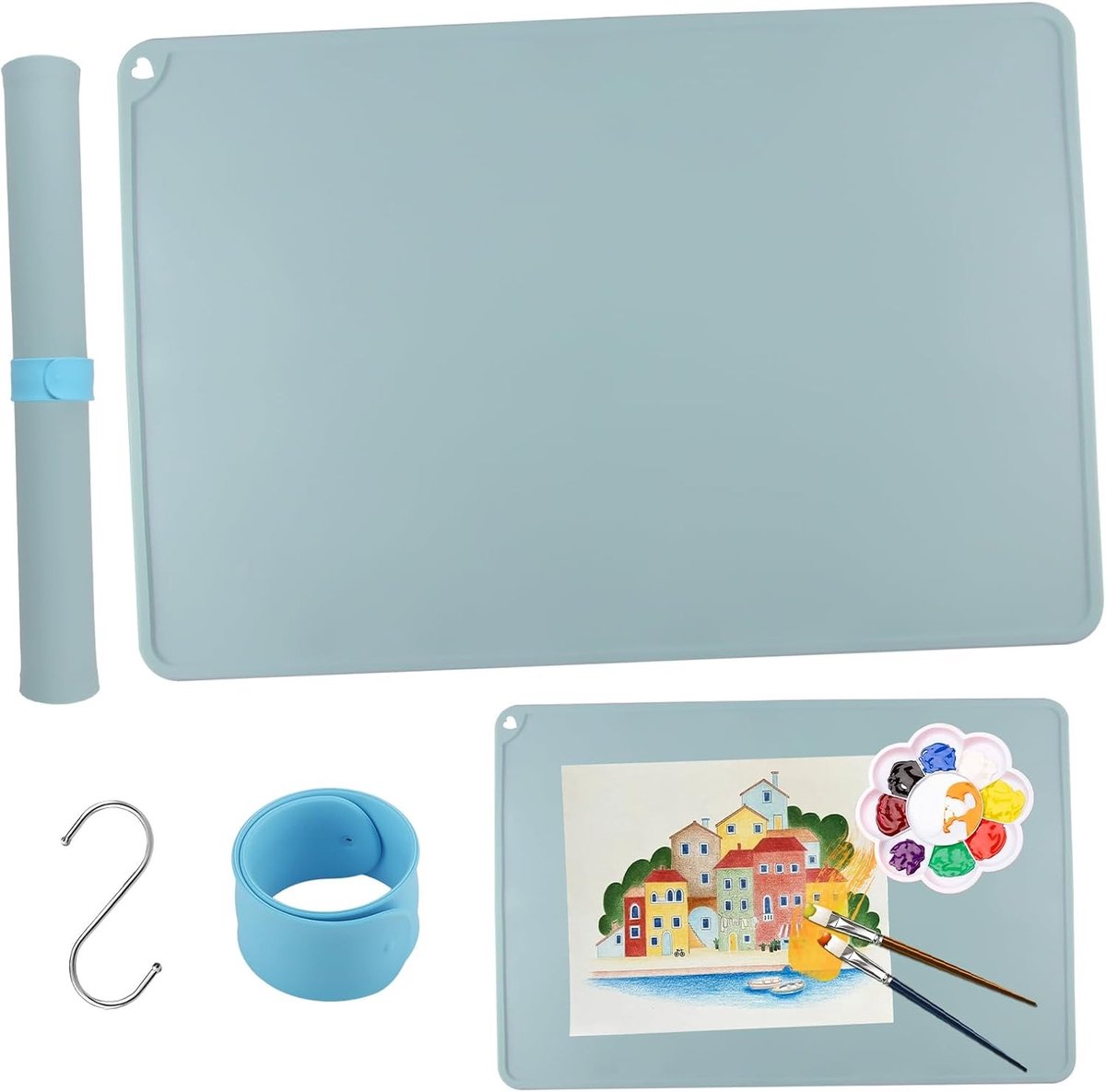 Siliconen schildermat 60 x 40 cm blauw | Schildermat met magnetische clip en haak voor kunstprojecten, knutselen en creatief werk