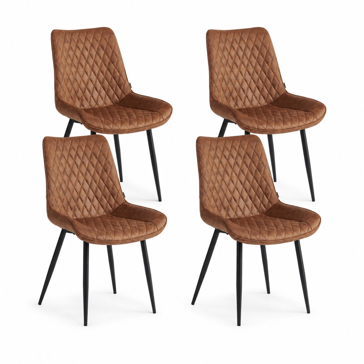 Colenis - Adama Eetkamerstoel - Set Van 4 - Cognac - Microfiber - Industrieel