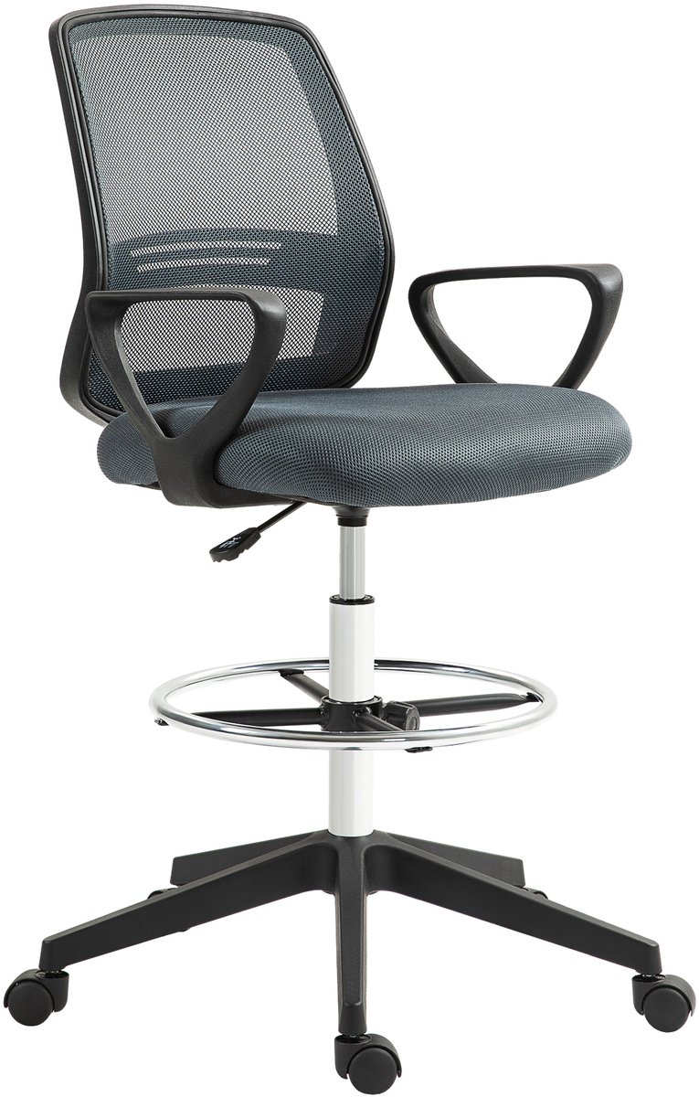 Vinsetto staande bureaustoel - meshstof - 68 x 76,5 x 120 cm - grijs