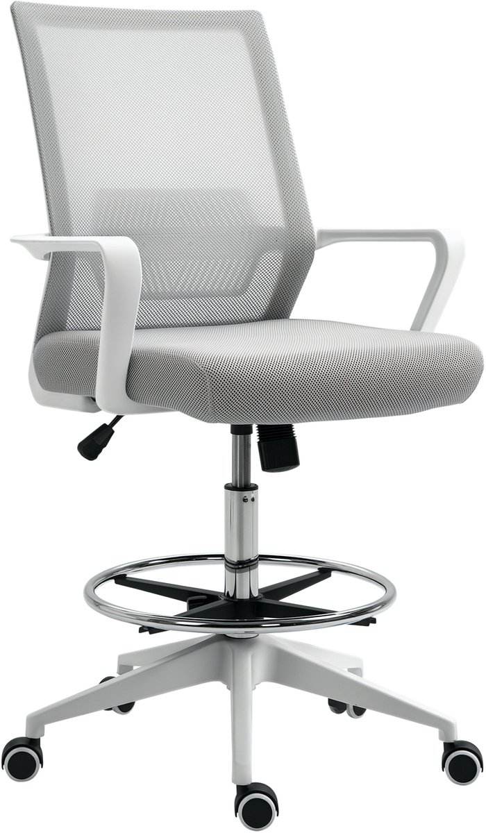 Vinsetto staande bureaustoel - stof - 64x59x124cm - grijs