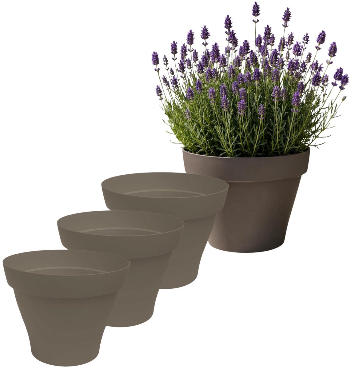 EDA Romeo Bloempot / plantenpot - 4x - kunststof - taupe - D35 x H26 cm - binnen en buiten