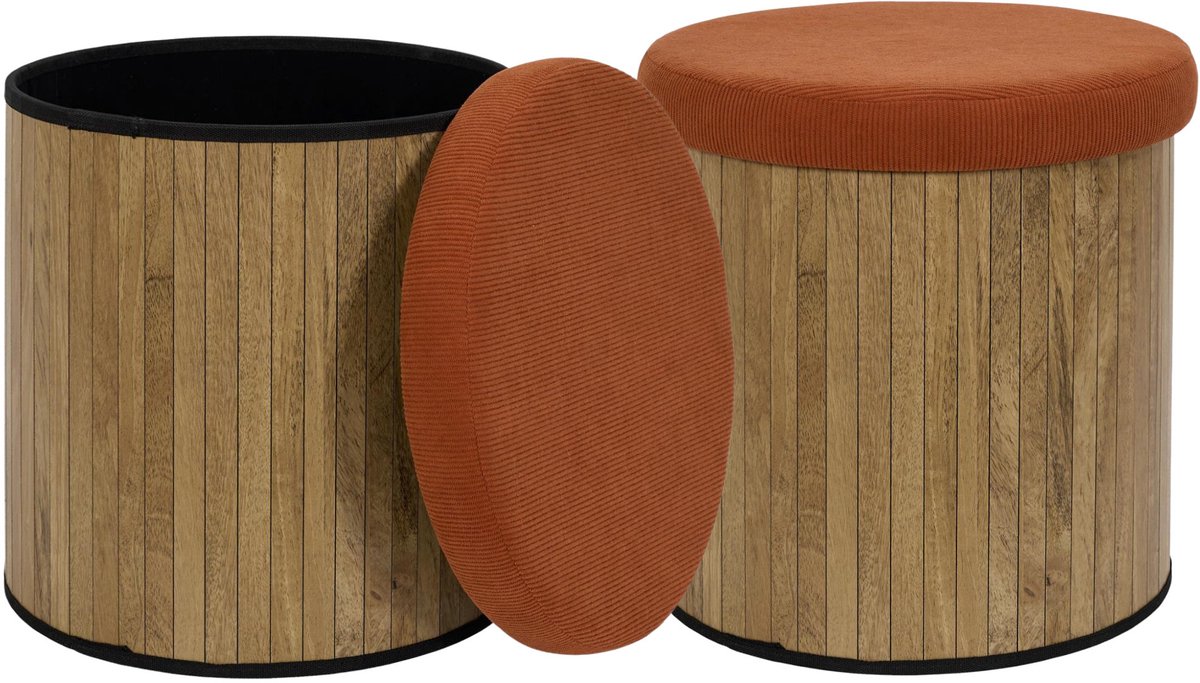 Home Deco Factory Poef - 2x - heritage - rood - hout/polyester - 38 cm