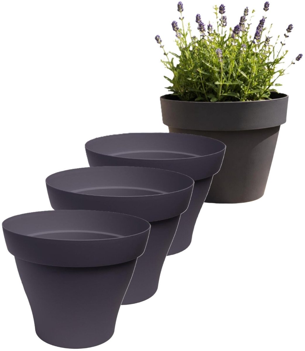 EDA Romeo Bloempot / plantenpot - 4x - kunststof - antraciet - D21 x H16 cm - binnen en buiten