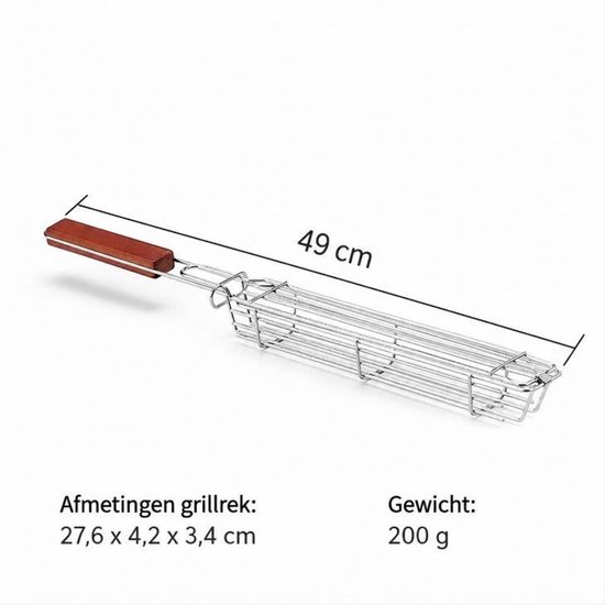 BBQ roosterkorf met houten handvat, grillmand voor spiesjes, sluitmechanisme, voor barbecue van BBQ+ — afbeelding 5