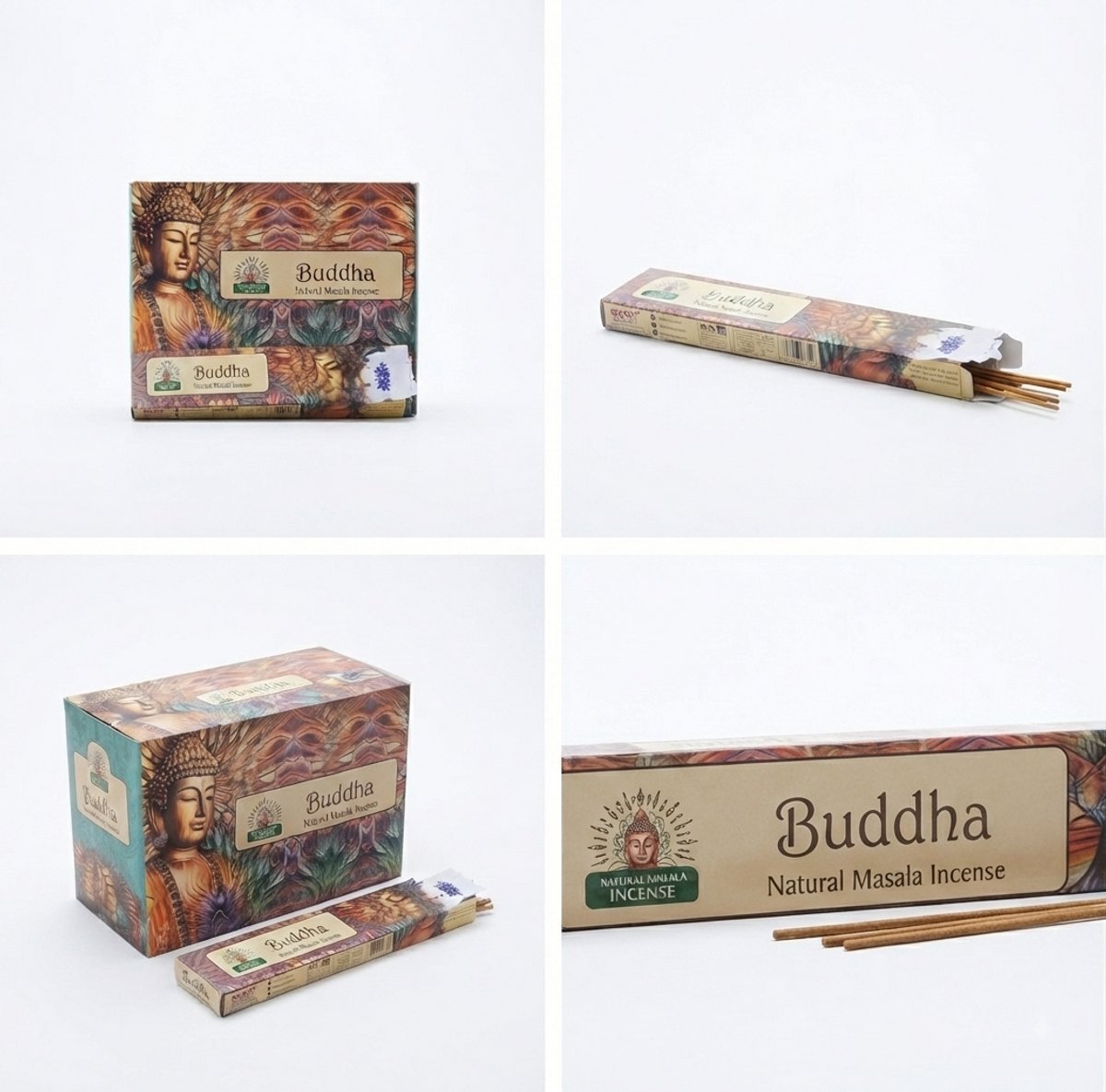 Namaste India Agarbatti Wierookstokjes, Pak van 12, Totaal 240 Stokjes, Aromatische Ontspanning, Meditatie en Yoga Geur, Handgemaakt in India (Buddha) Met Kajal Sticker
