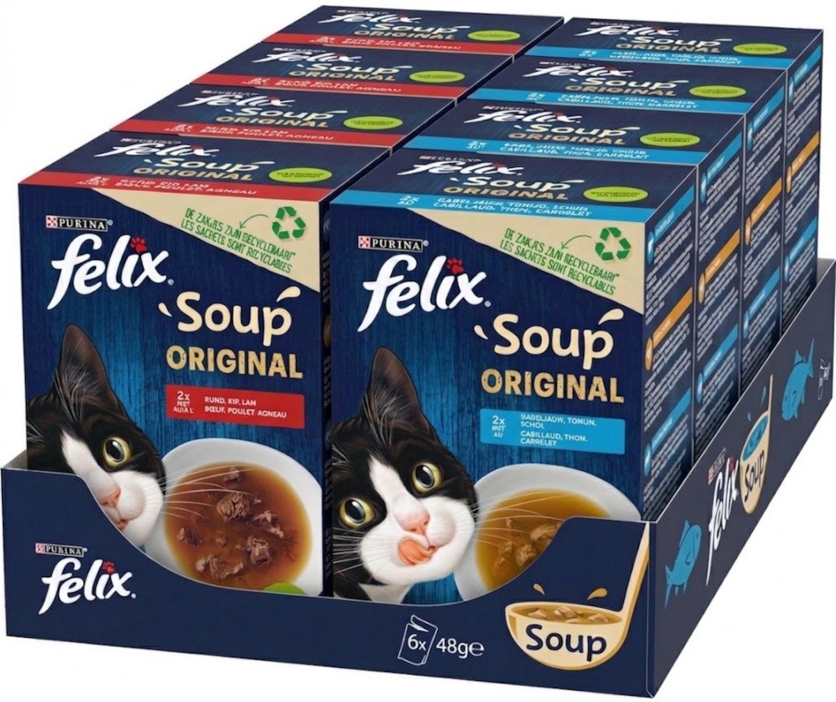 Felix Felix Soup Time Vis & Vlees - Proefpakket - Katten Natvoer 1152g (4x6x48g) + 1152g (4x6x48g)