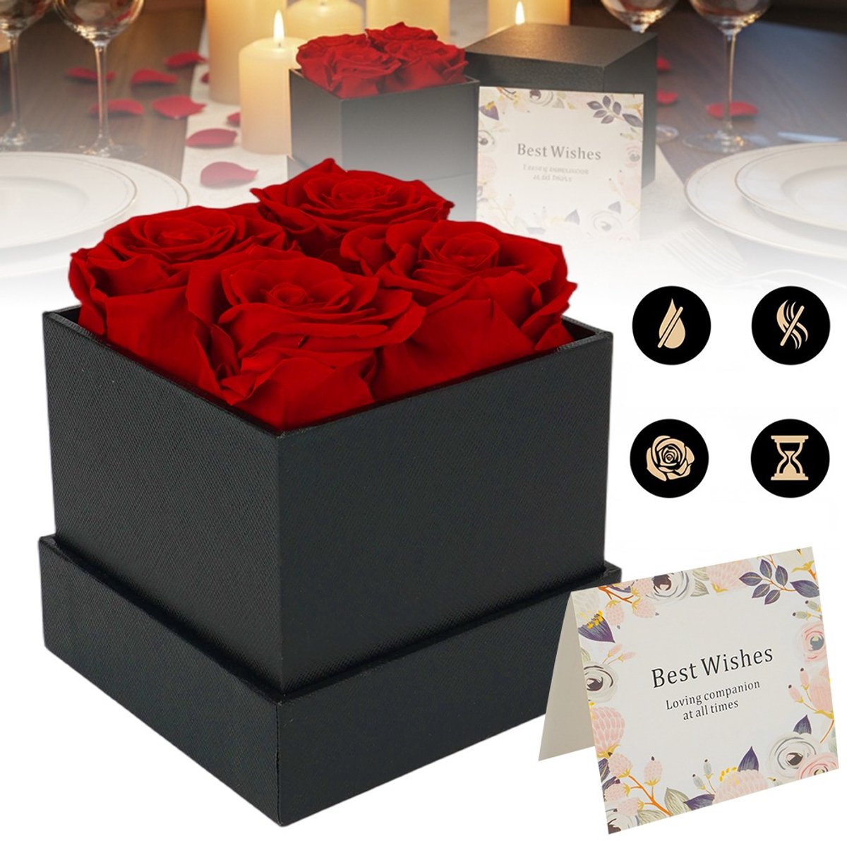 Geconserveerde Echte Roos in Geschenkverpakking Met Kaart - Langdurig Houdbare Rode Roos Onderhoudsvrij Romantische Woondecoratie - Ideaal Cadeau Voor Valentijnsdag En Moederdag