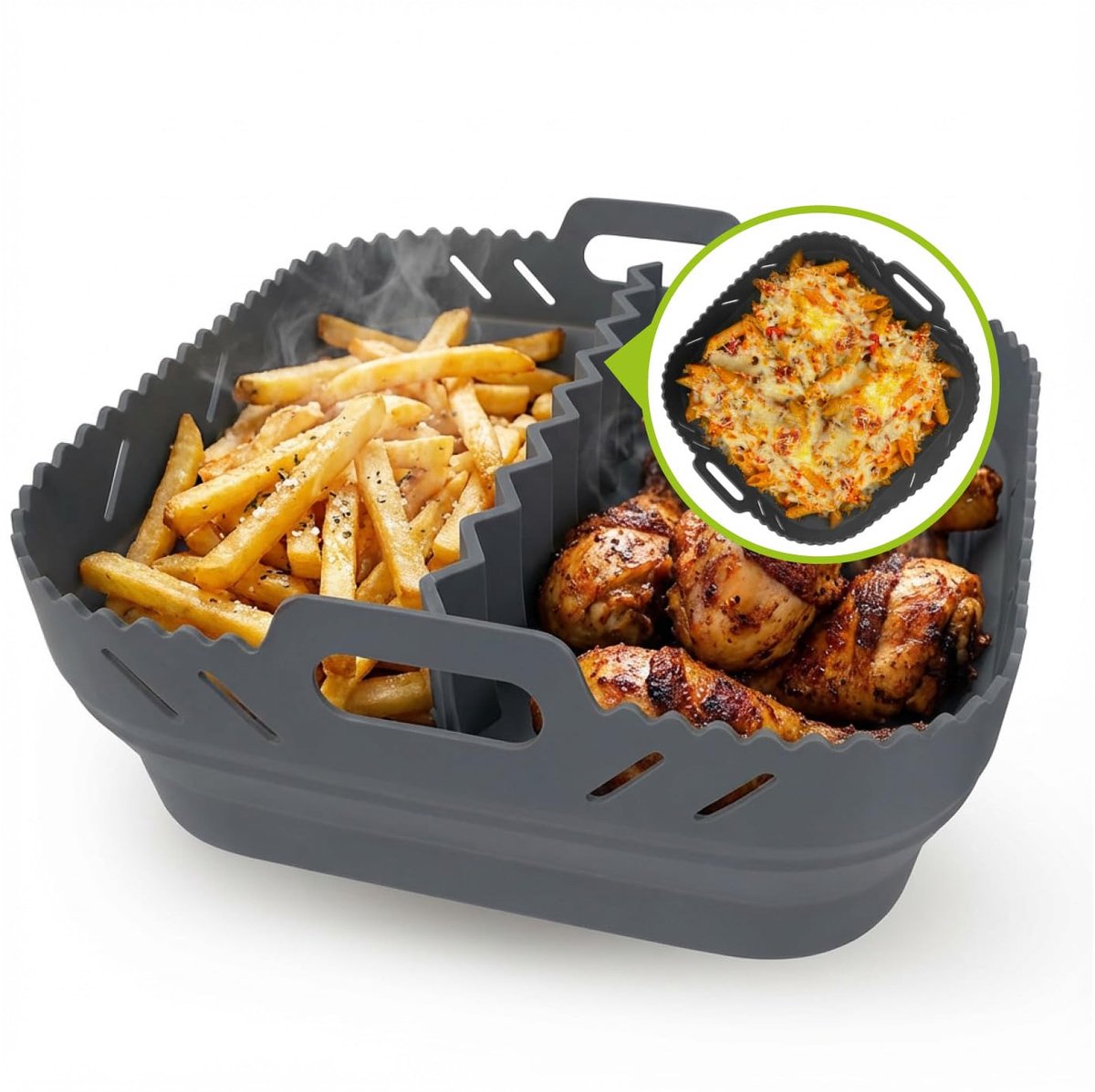 Siliconen Airfryer Bakvorm 2 Stuks –Siliconen bakvorm voor airfryer geschikt - Herbruikbare Siliconen Bakvorm met Verdeelwand, Airfryer Accessoires voor 4L+ Heteluchtfriteuse - 21,2 × 21,2 × 8 cm – Zwart