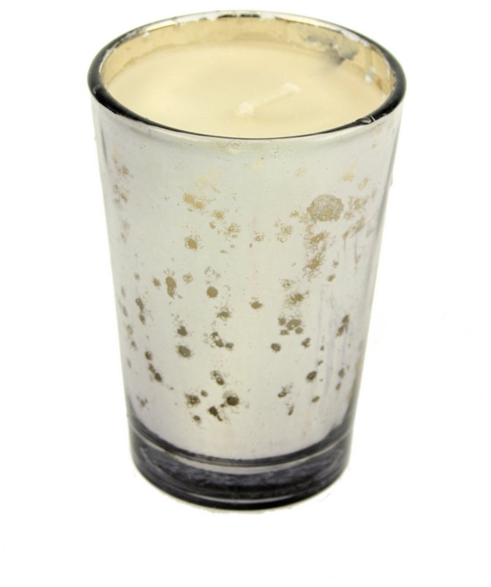 Glas met kaars grijs Ø6xH9cm