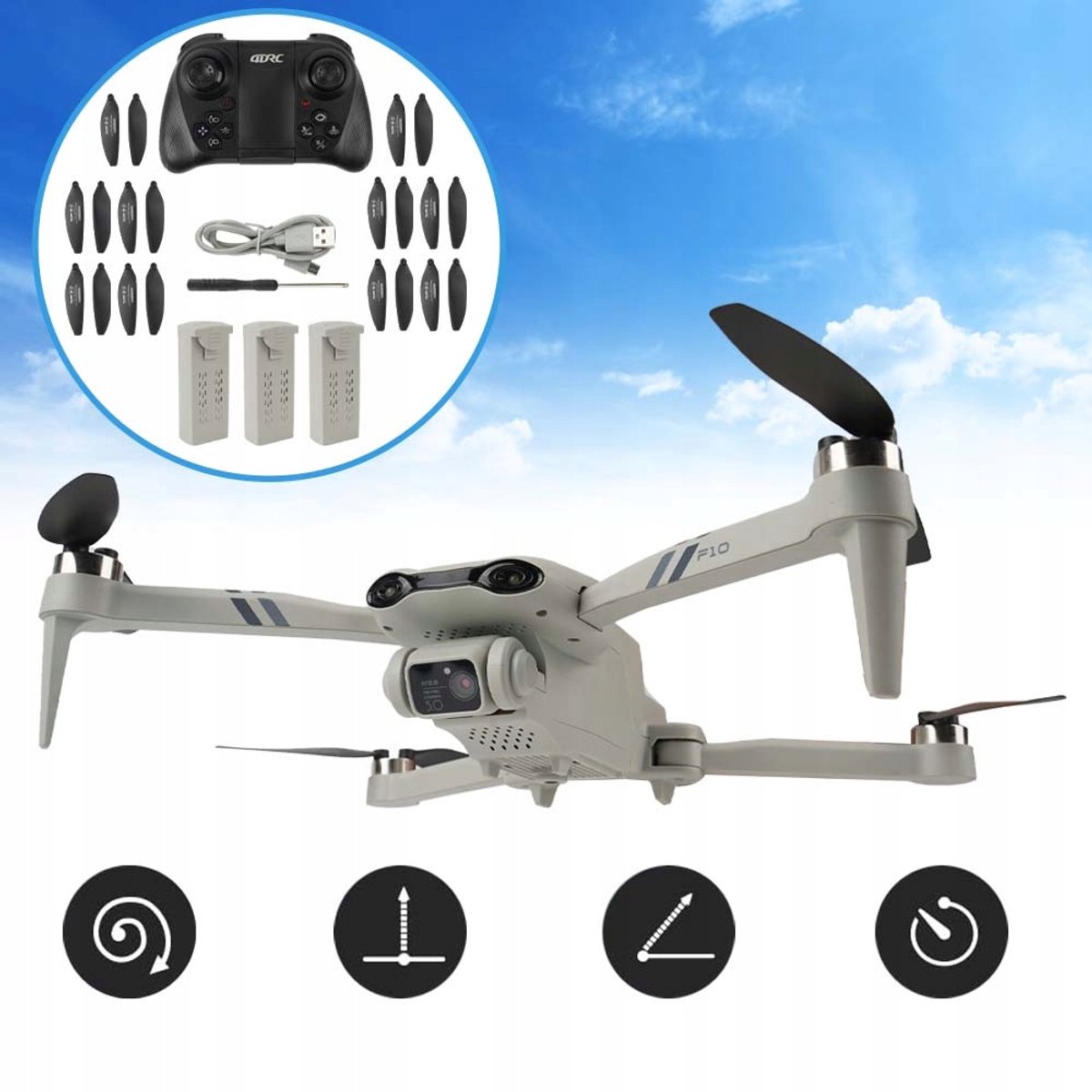 F10 Drone met Camera - Opvouwbare WiFi Drone - Dubbele 480P Camera - Optical Flow Hover - Headless Modus en One-Key Take-Off - 3x 1600mAh Accu - Voor Foto, Video en Recreatief Vliegen thumbnail 5