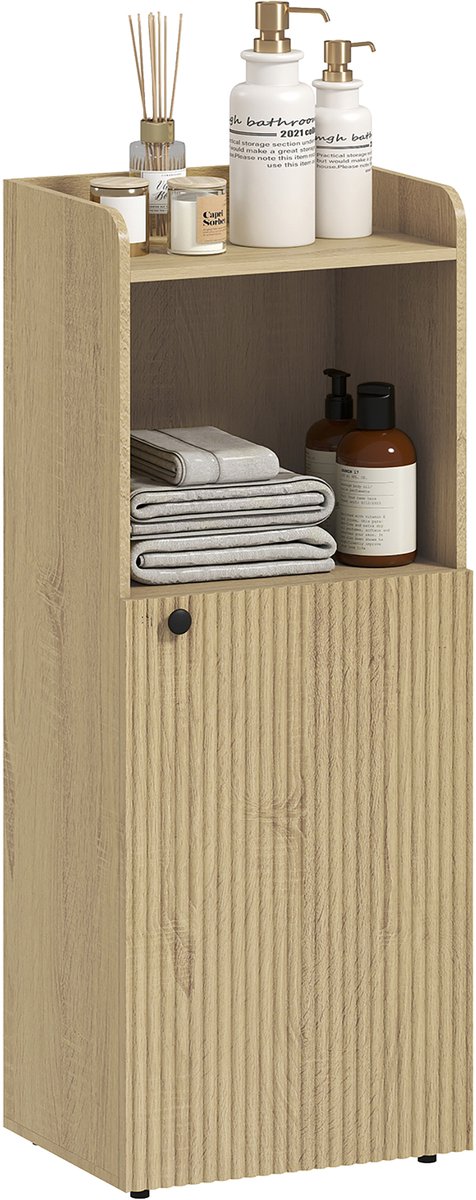 Homcom Bathroom Floor Cabinet-Spaanplaat, MDF-40L x 31B x 104H cm-Eiken