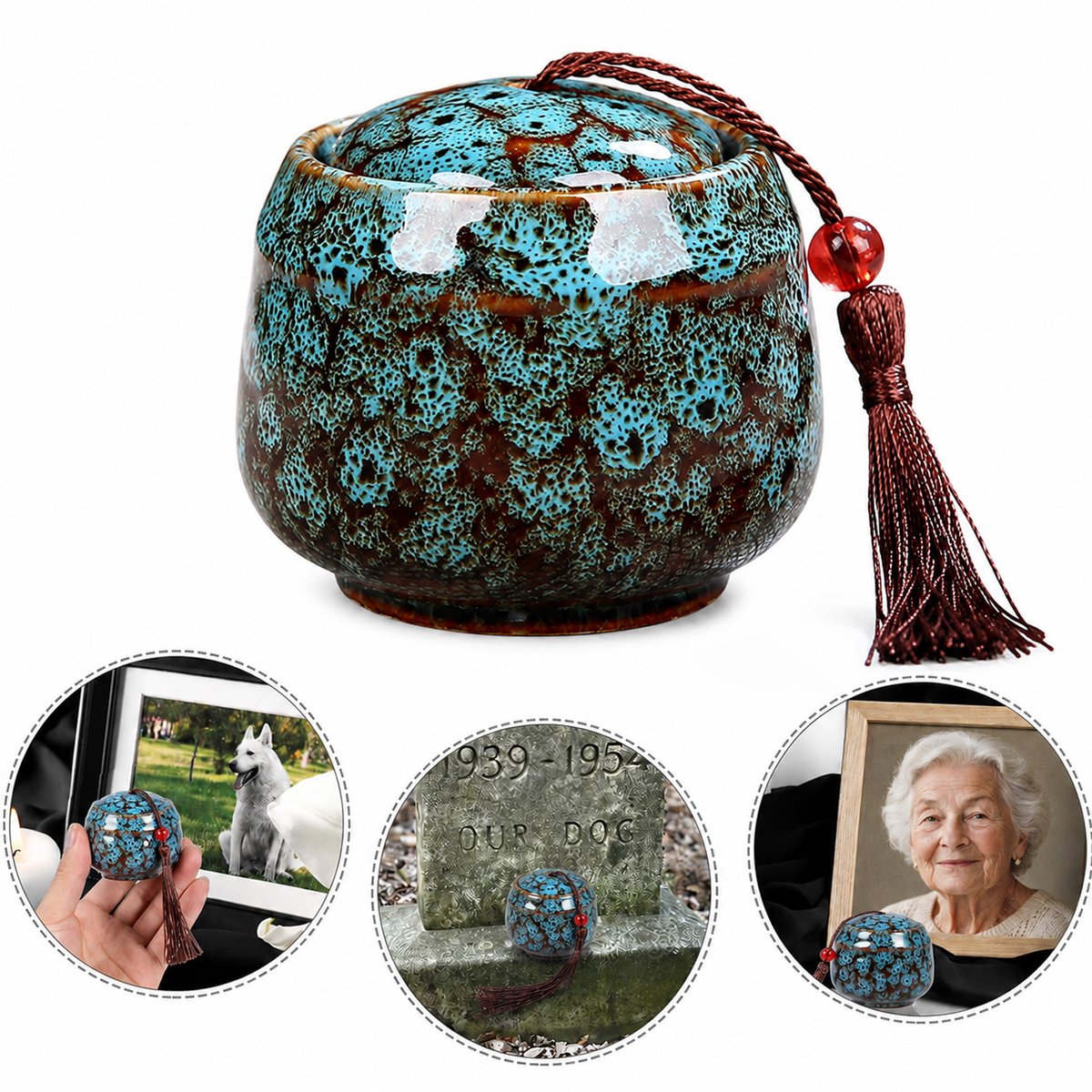 Kleine Keramische Herdenkingsurn - Mini Crematieurn 52ml voor Huisdieren en Menselijke As - voor Kleine Hoeveelheid As - Decoratie voor Thuis en Begraving - Blauw
