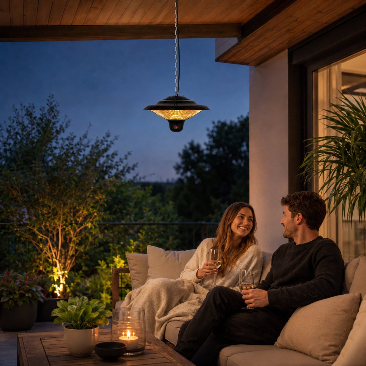 BRASQ Elektrische Terrasverwarmer Hangend PHC100 - Infrarood Heater 1500W - met Afstandsbediening - 3 warmtestanden - Voor binnen en buiten - Spatwaterdicht - Zwart – foto 5