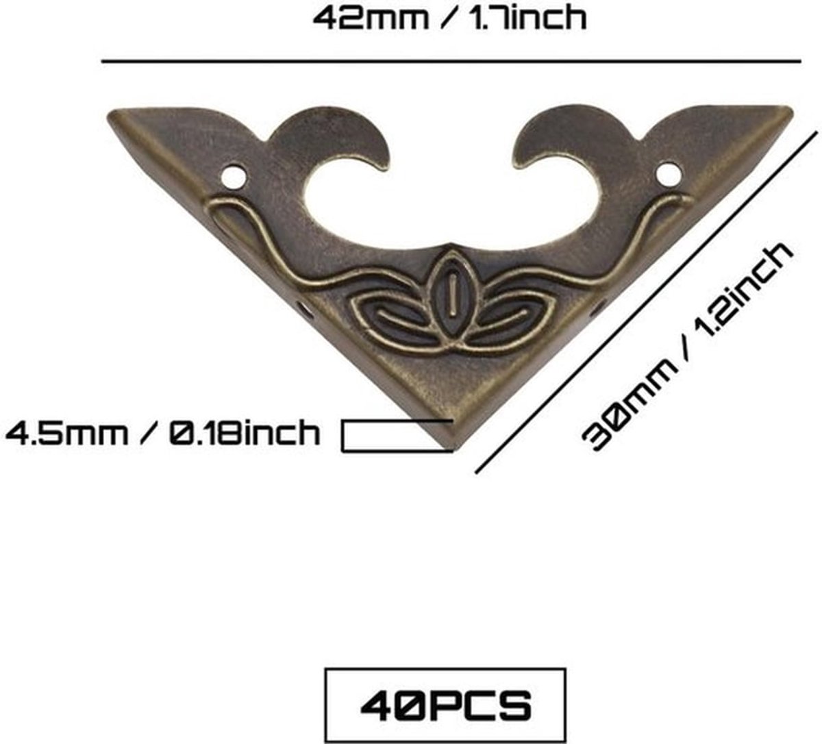 Hoekbeschermer Antiek - 40 Stuks - Metalen Hoekbeschermers - Retro Design - Decoratieve Rand - Inclusief Schroeven - 30 x 30 x 4,5 mm - Boekenhoekbeschermer