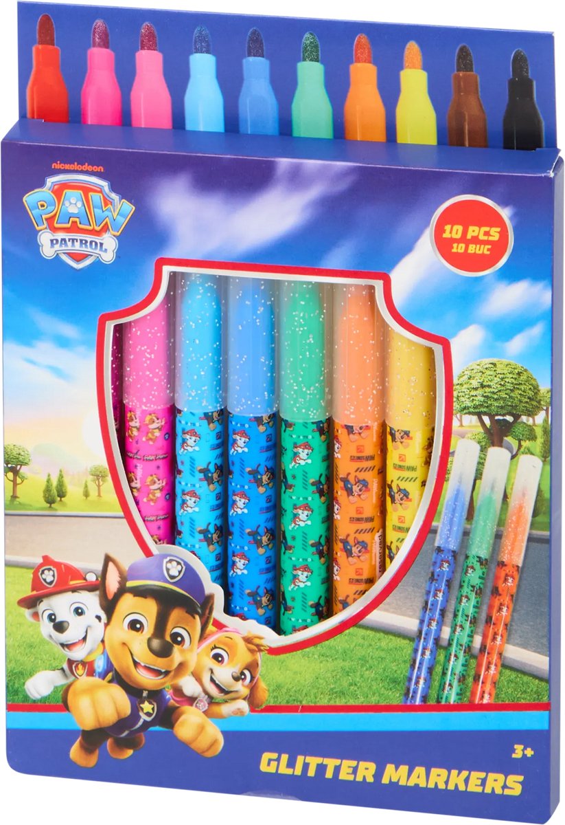 Paw Patrol Glitterstiften 10-delig – Glitter Kleurstiften voor Kinderen – Creatieve Tekenstiften – Knutsel- en Tekenset