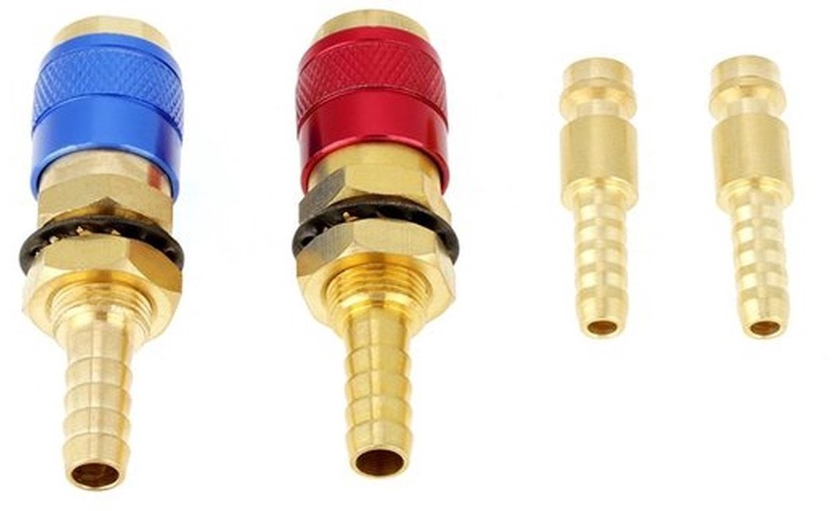 Watergekoelde en Gasadapter Snelkoppeling - 8 Mm Gassnelkoppeling - Duurzaam materiaal - Rode en Blauwe Kleur - Snelkoppeling voor TI...