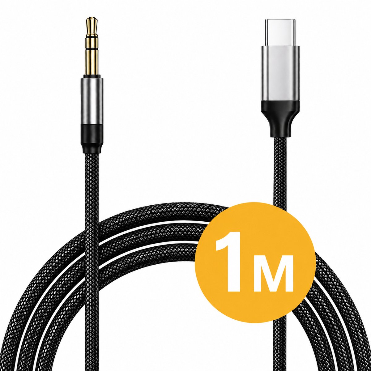 USB C naar Headphone Jack Audio Aux Kabel - 3.5mm Audio Kabel - Nylon - 1 Meter - Zwart