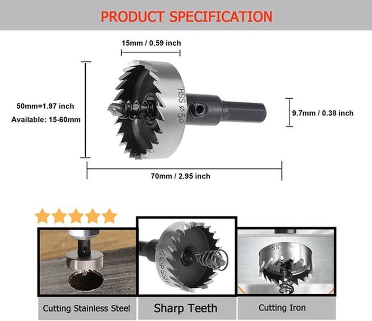 Gatzaag Hoge Snelheid - Heavy Duty Boor - HSS Staal - Schokbestendig - Gat Grootte 50mm - Openingsdiepte 15mm - Sterke Slijtvastheid