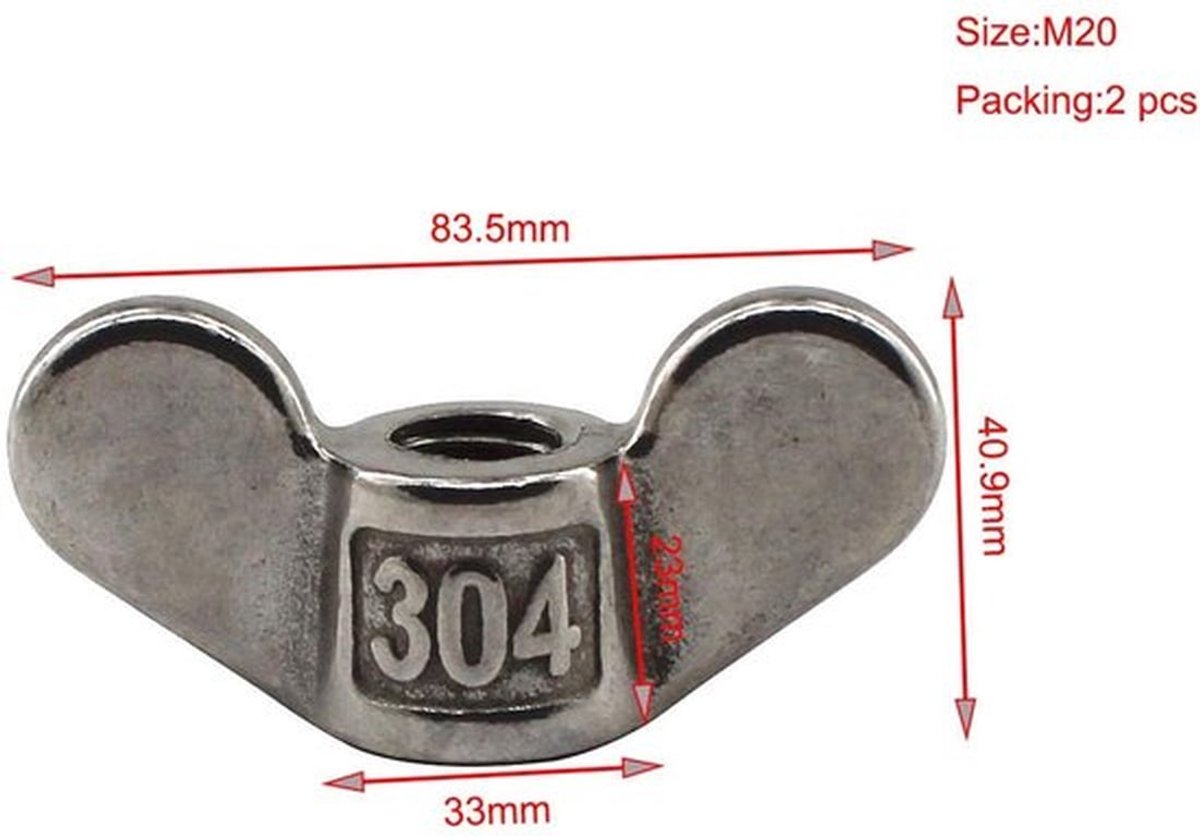 Vleugelmoer M10 - 304 Roestvrij Staal - Bevestigingsmiddelen - DIY Hardware - Verpakking van 6 stuks - Corrosiebestendig en duurzaam - Vlinderbout
