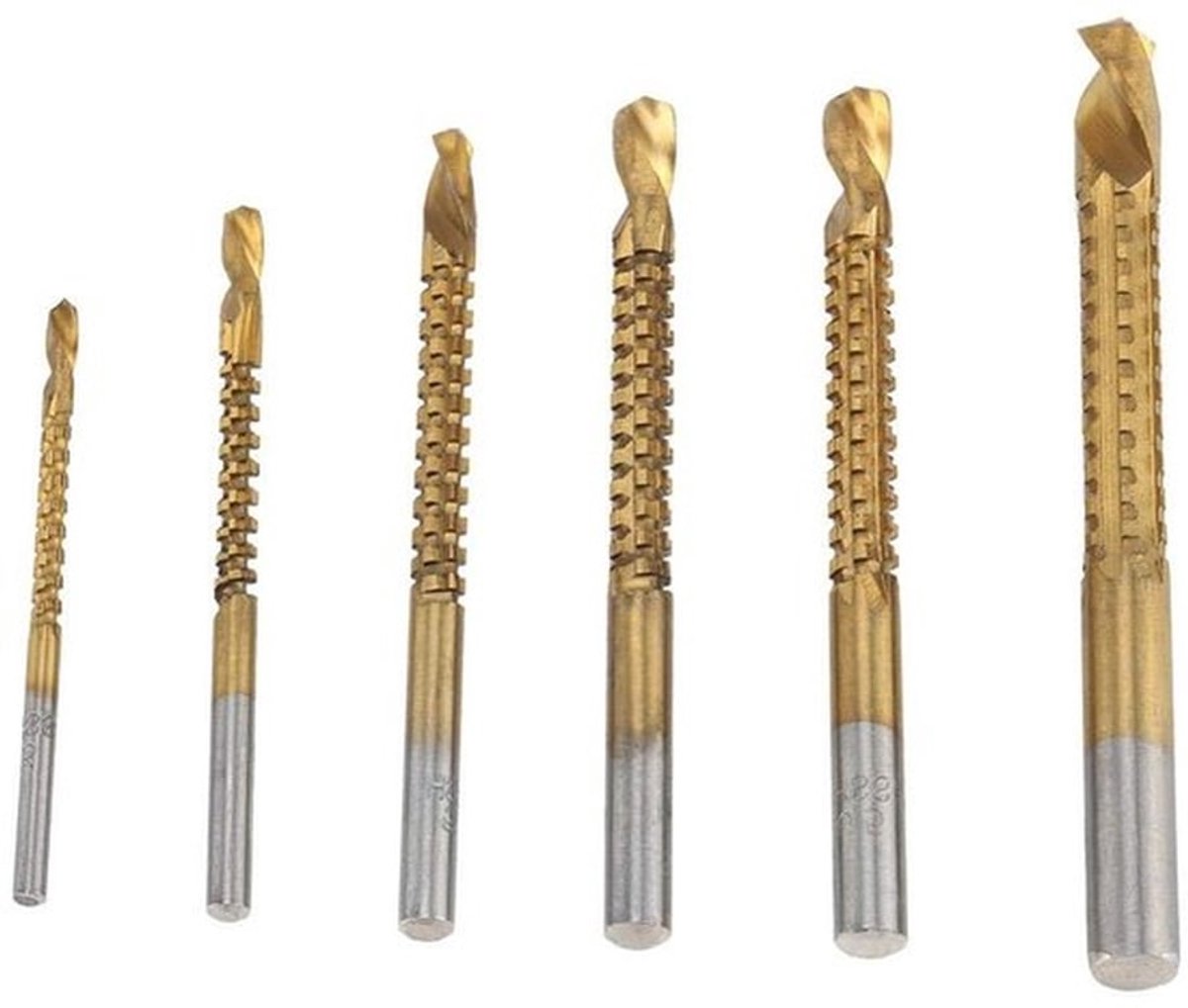 Houtbewerking Gatsnijders Groefboor Set - HSS Gecoate Boor, 6 Stuks, Voor Hout, Aluminium, Kunststof - 3mm, 4mm, 5mm, 6mm, 6,5mm, 8mm
