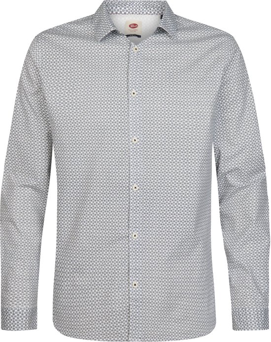 Wit, grijs gestreept slim fit overhemd van Petrol Industries, met knopen aan de voorkant.