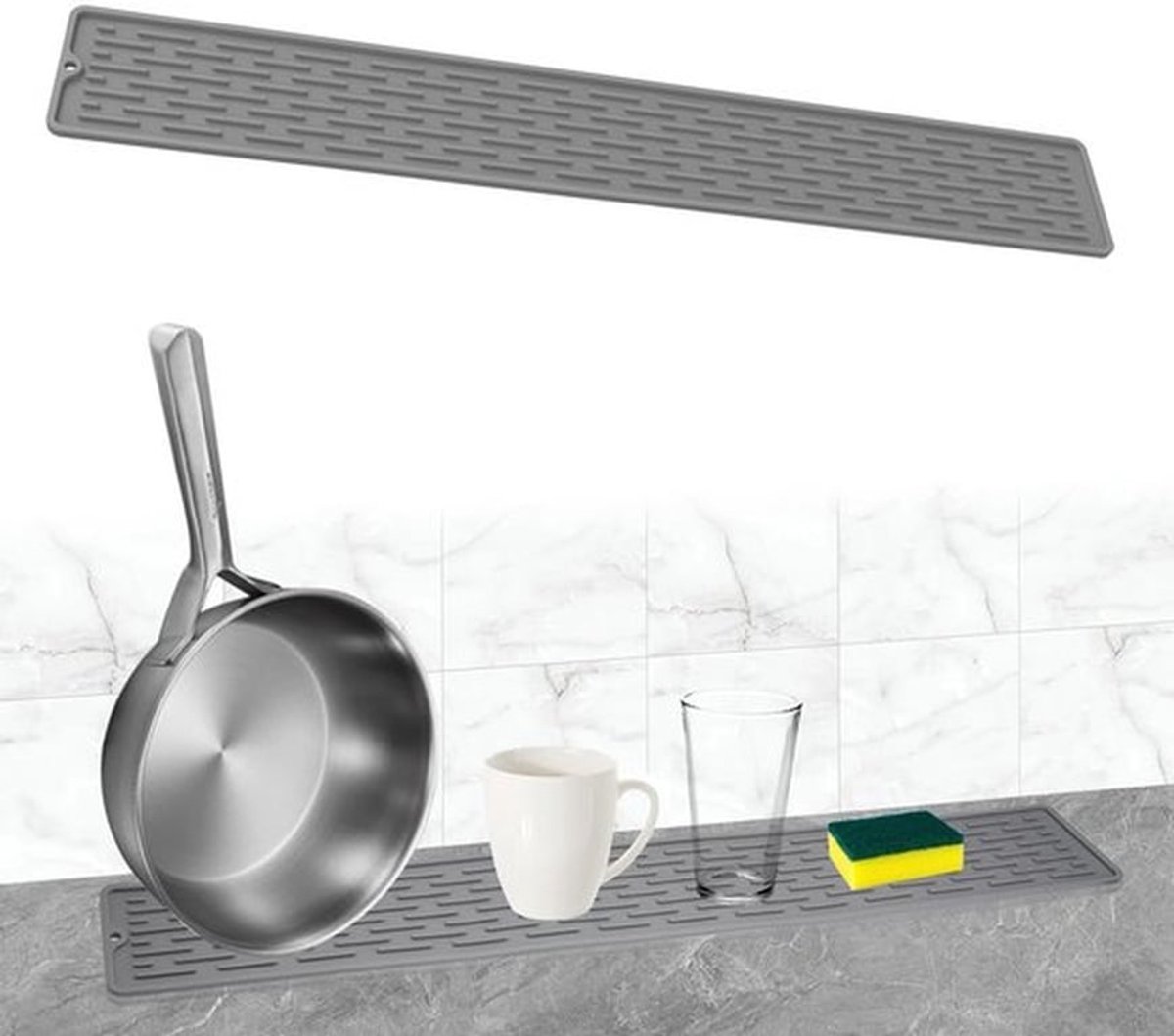 Afdruipmat 70 x 5 x 0,5 cm - Gootsteenmat - Spatbescherming - Kraanbescherming - Spoelmat - Grijs - Spoilmat