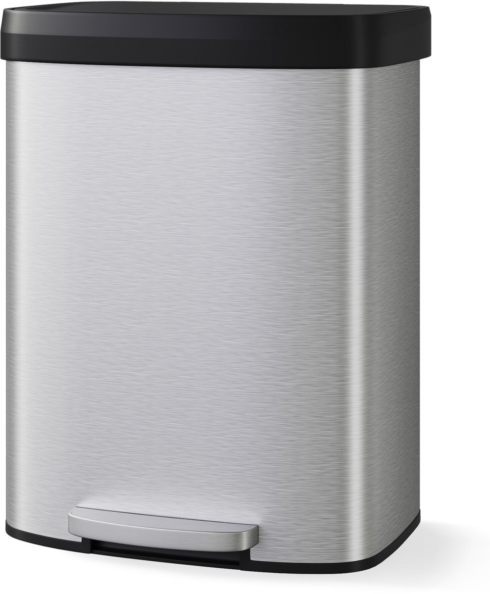 Pedaalemmer Groot RVS 60L - 46x39x60.5cm - Prullenbak - Afvalbak - Soft Close Kunststof Deksel - Vingerafdrukbestendig Roestvrij - Met Handvat - Voor Keuken Kantoor - Zilver
